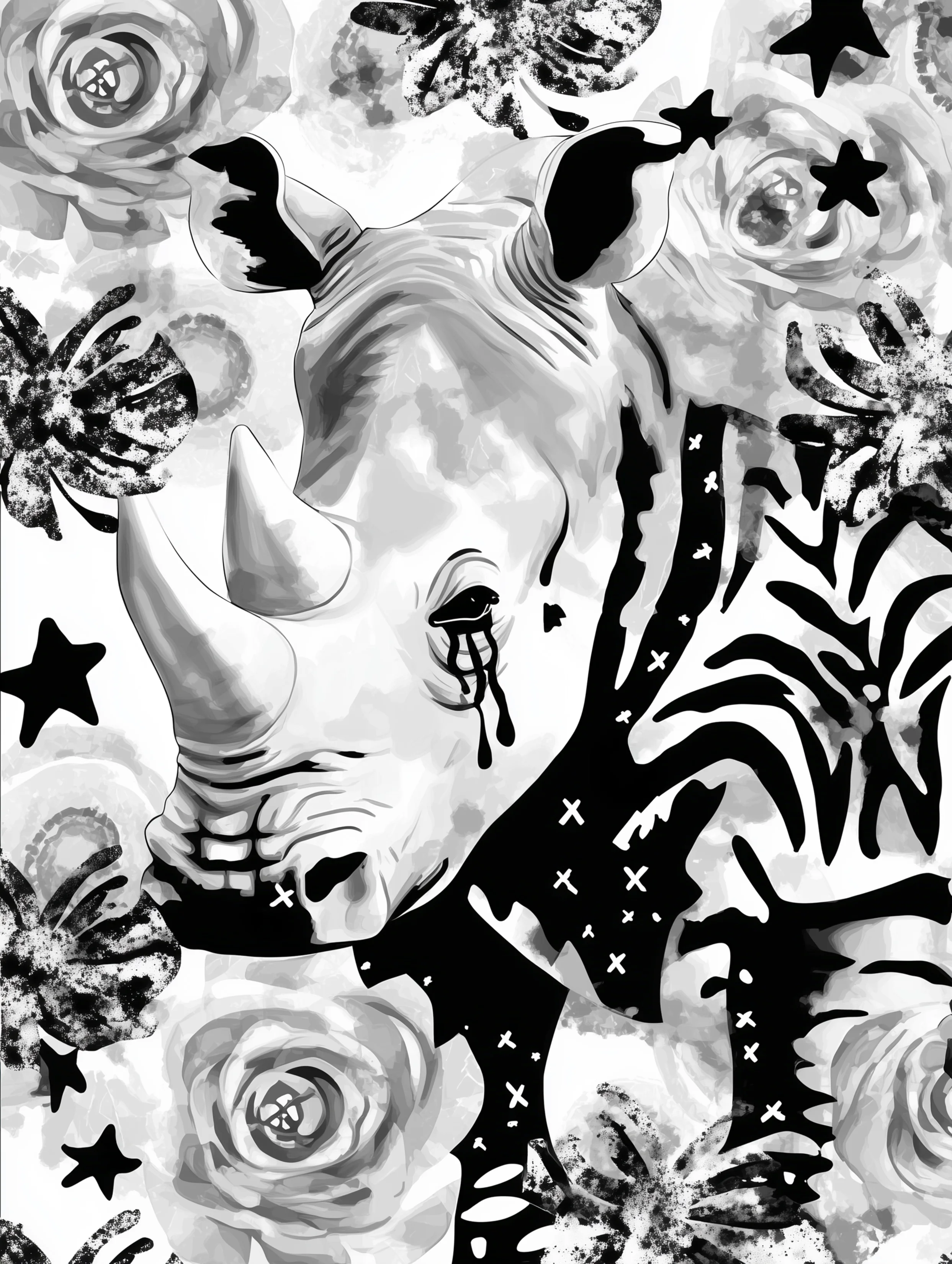 Free printable rhino coloring pages for adults featuring crying rhino